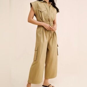 Farm Rio Cotton Olive Khaki Utility Jumpsuit